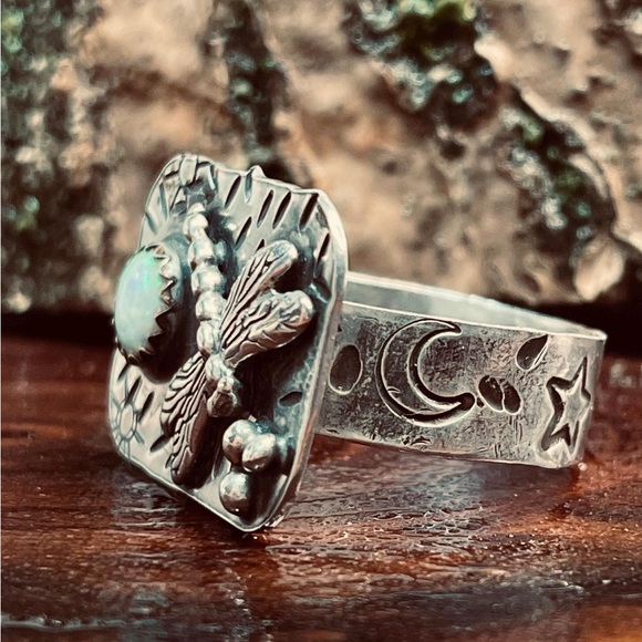 Jody Waltman Dragonfly Ring in Sterling Silver, Opal Accent, Artisan Jewelry - Picture 3 of 15